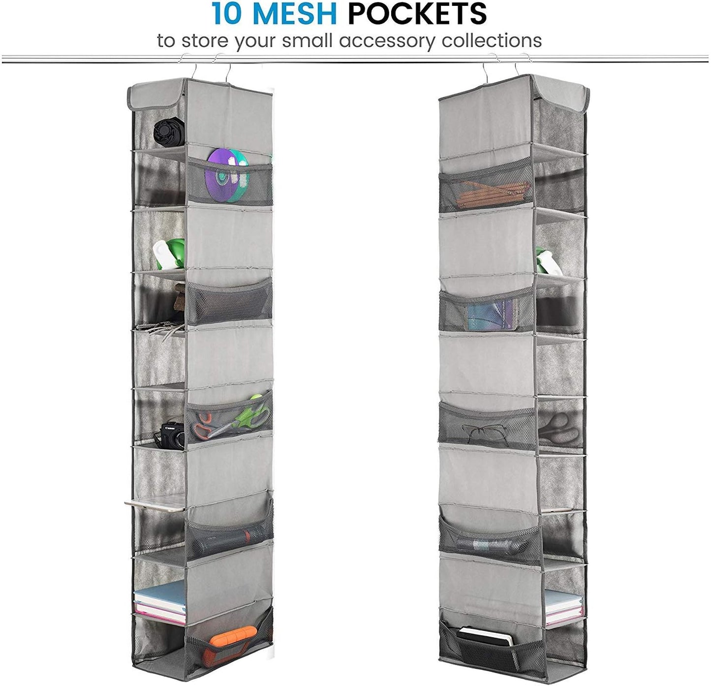 ZOBER Hanging Shoe Organizer for Closet, 10 Shelves - Hanging Shoe Rack W/ Side Pockets - Narrow, Space Saving, Durable