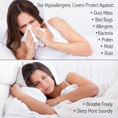 UltraBlock Waterproof Pillow Protector Set - 2 Zippered Covers, Super Soft & Feather Proof (Queen)