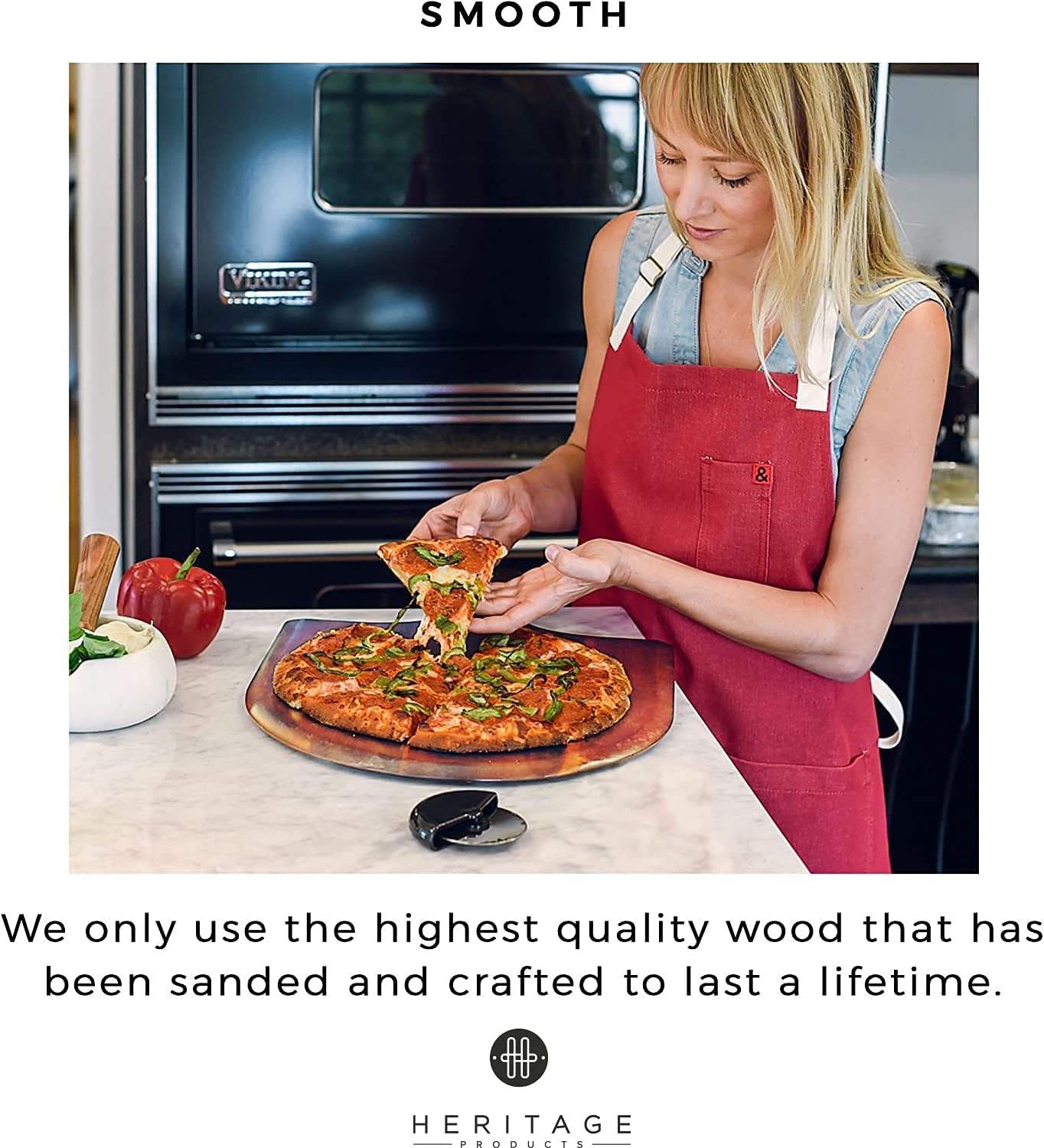 Heritage Acacia Wood Pizza Peel – 22x14 inch Paddle with Handle for Easy Use