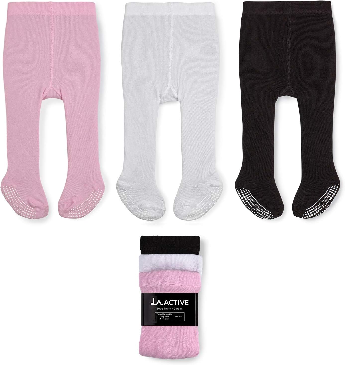 LA ACTIVE Baby Girls Tights - Cozy Cotton Cable Knit, Non-Skid Grip, Warm Winter Tights for Toddler, Infant & Newborn