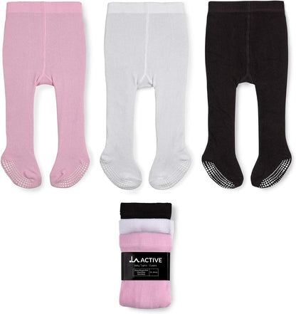 LA ACTIVE Baby Girls Tights - Cozy Cotton Cable Knit, Non-Skid Grip, Warm Winter Tights for Toddler, Infant & Newborn