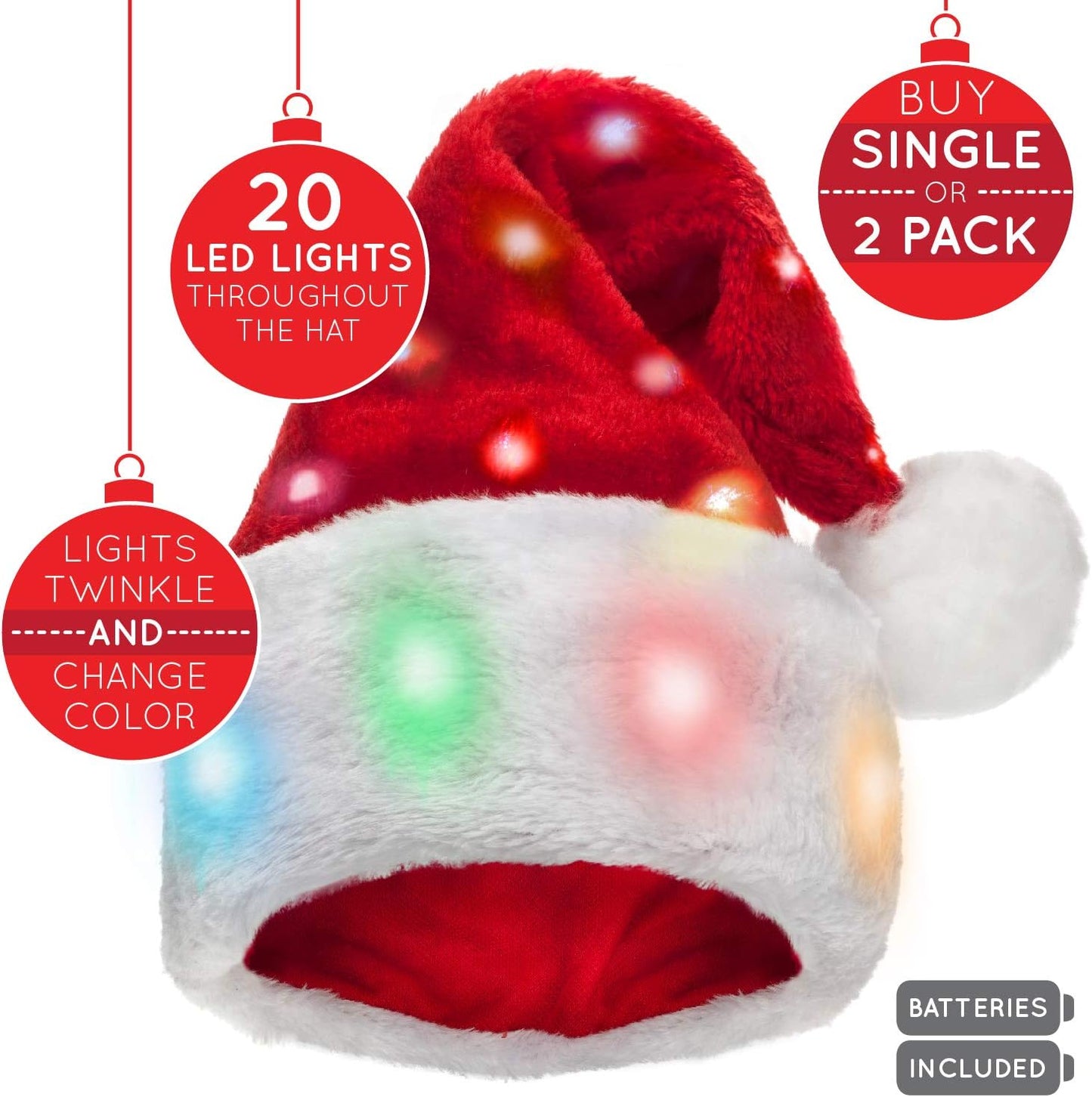 Adults and Kids Novelty Santa Hat with Color-Changing LED