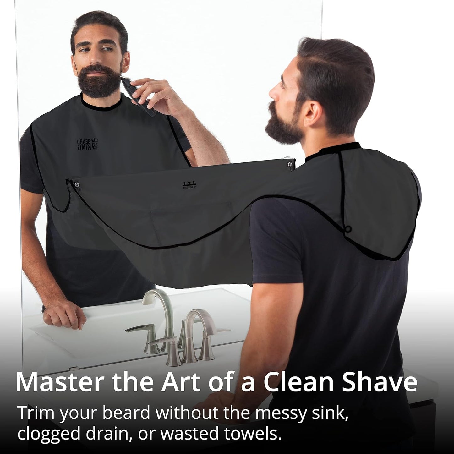 BEARD KING Beard Bib – Anti-Static Shaving Apron for Men, Secure Facial Hair Catcher Black