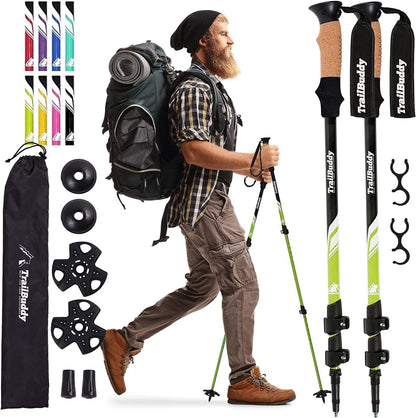 TrailBuddy Trekking Poles - Lightweight Collapsible Hiking Poles with Cork Grip, Pair of 2