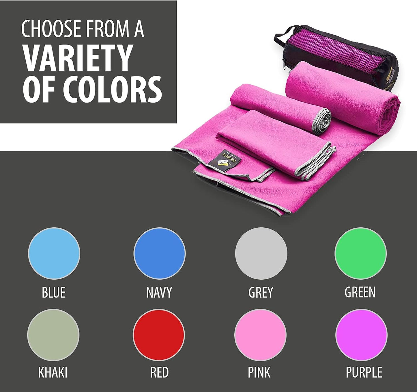 OlimpiaFit Quick Dry Towels – 3-Pack Microfiber Travel Towels with Bag for Camping, Beach, Gym, Yoga