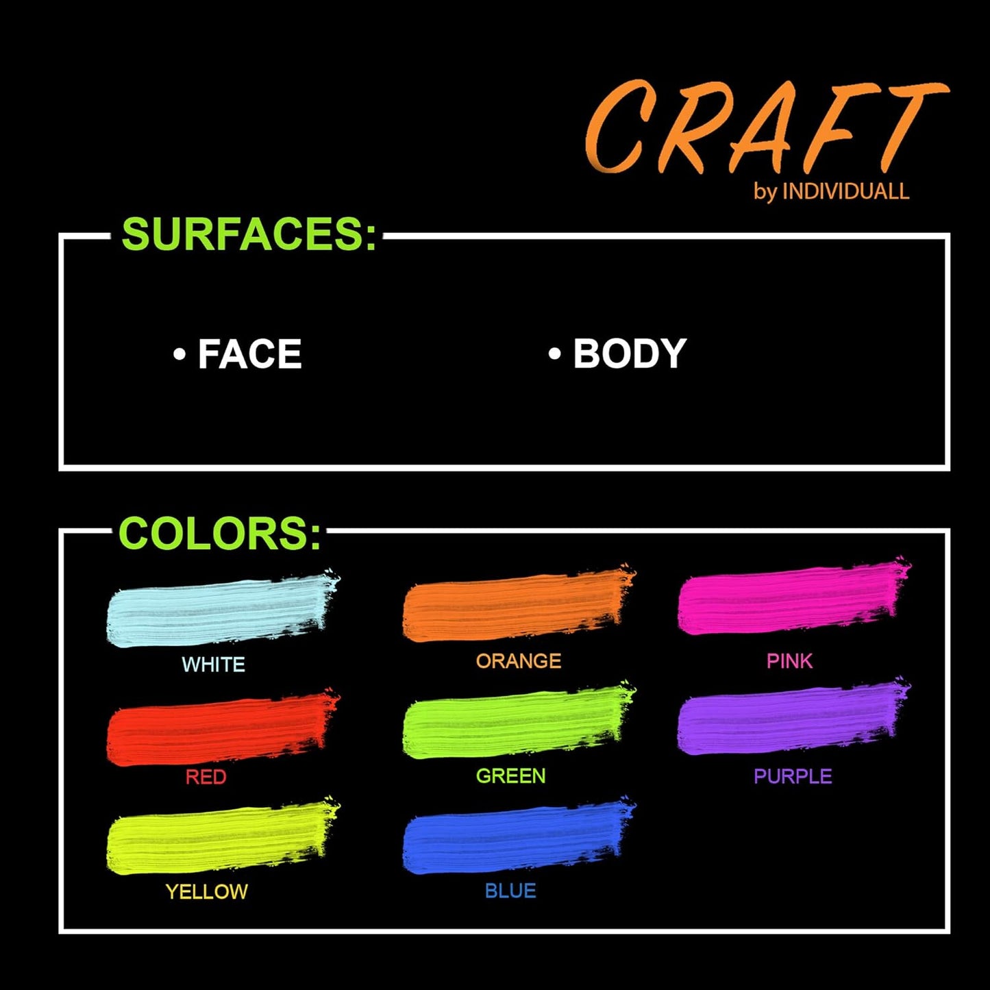 CRAFT Neon Body Paint UV – 8 x 20 ml, Blacklight Neon Face & Body Paint
