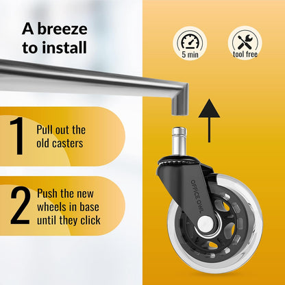 Office Owl Schreibtischstuhlrollen – Rollerblade-Rolle für universellen Stuhlrollenersatz – Set mit 5 robusten Stuhlrollen – trägt bis zu 295 kg 