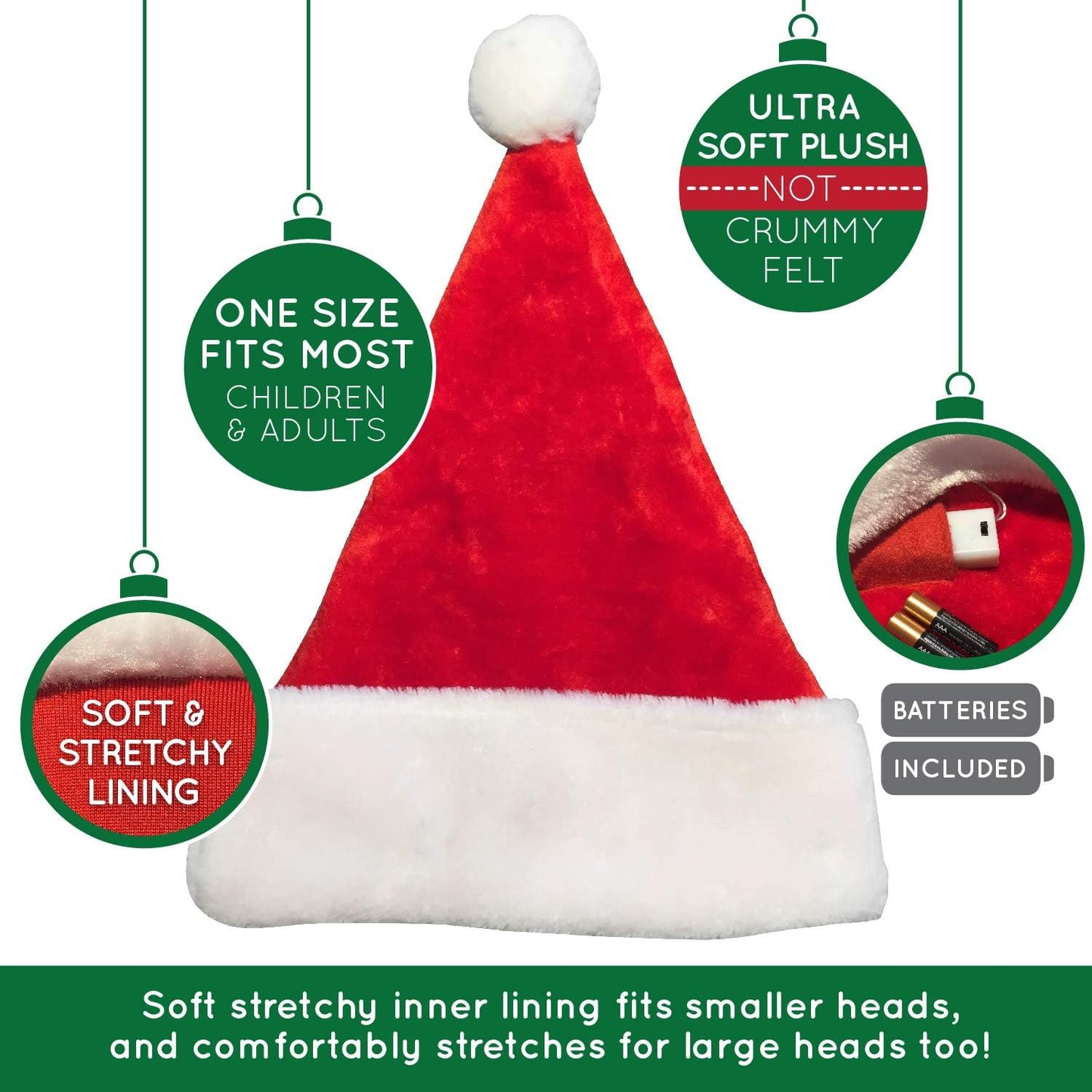 Adults and Kids Novelty Santa Hat with Color-Changing LED