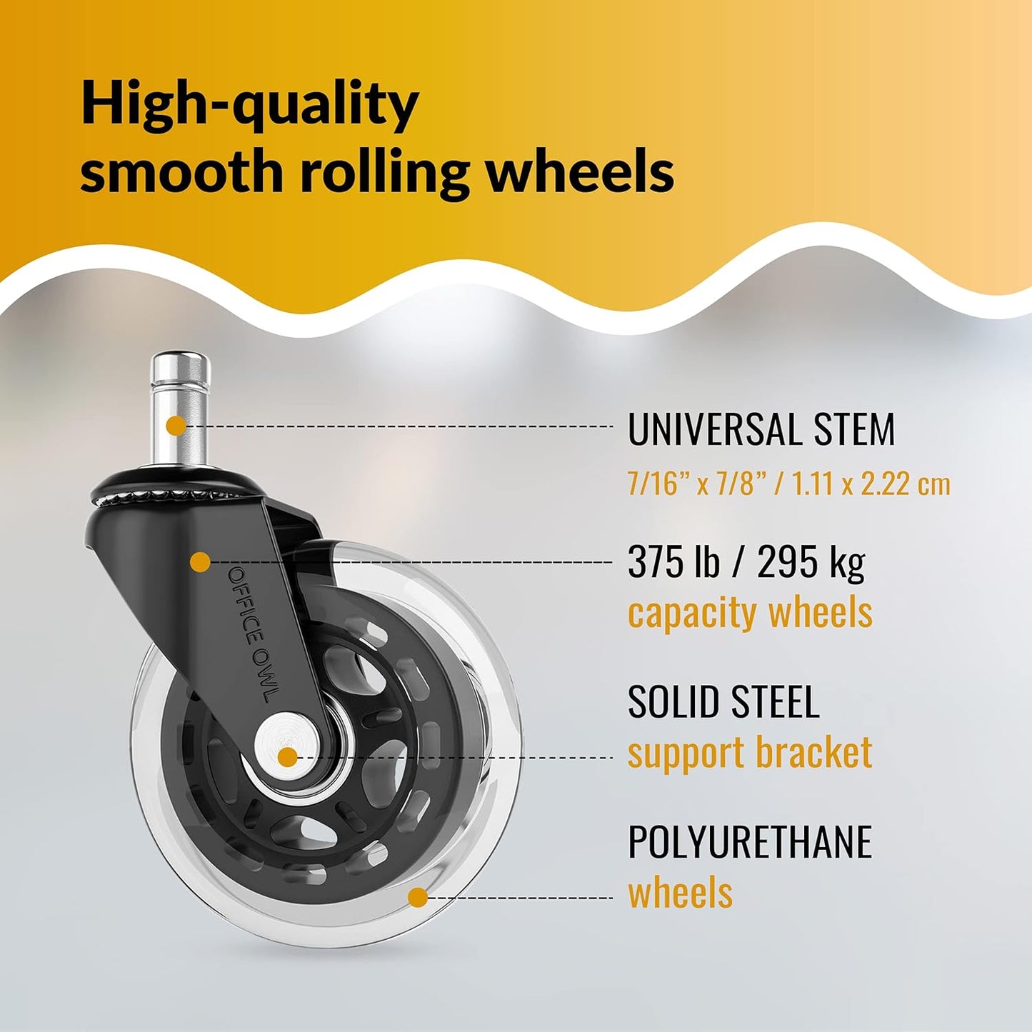Office Owl Schreibtischstuhlrollen – Rollerblade-Rolle für universellen Stuhlrollenersatz – Set mit 5 robusten Stuhlrollen – trägt bis zu 295 kg 