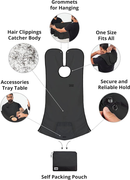 BEARD KING Beard Bib – Anti-Static Shaving Apron for Men, Secure Facial Hair Catcher Black