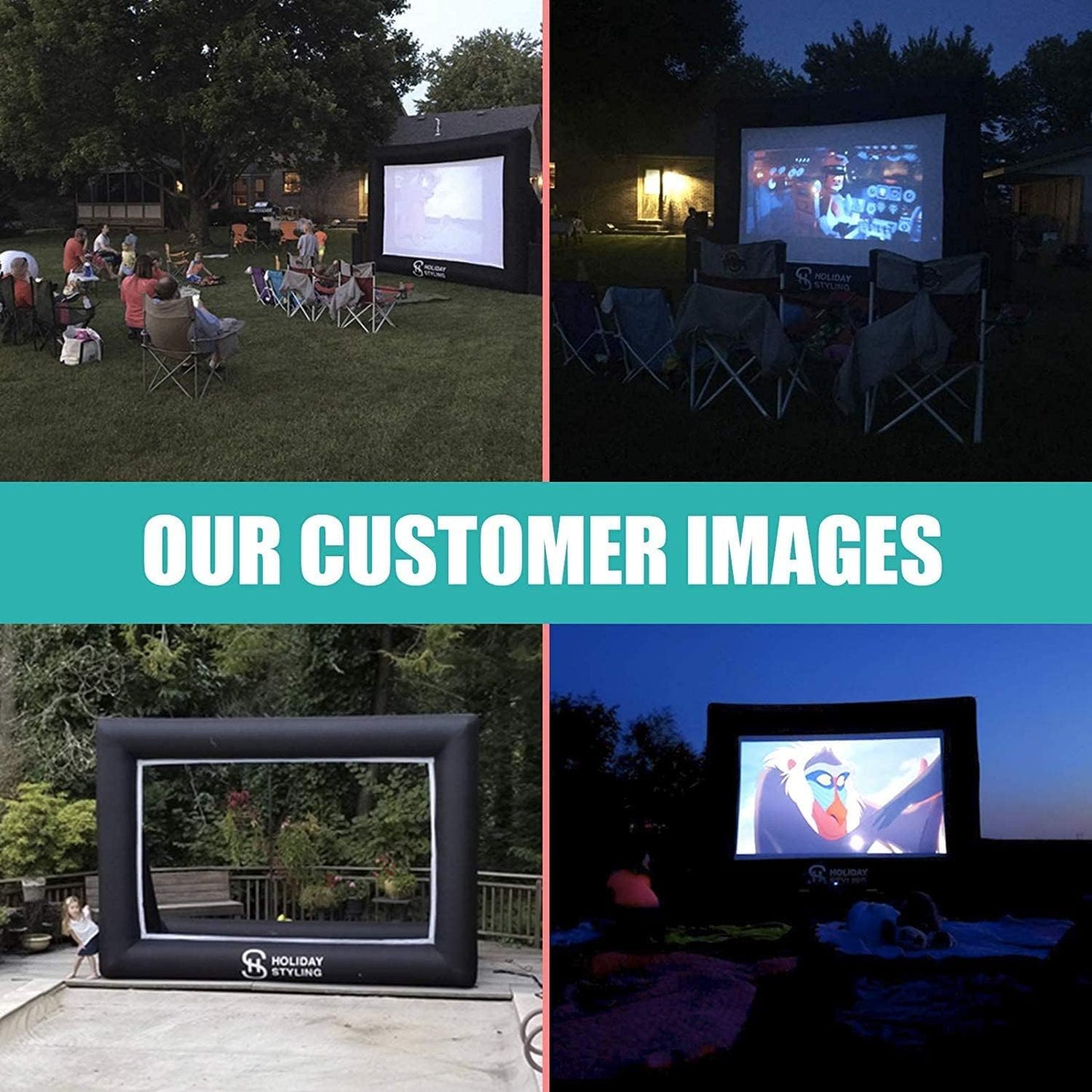 Holiday Inflatable Projector Screen - 16FT, 200” for Backyard & Pool Parties