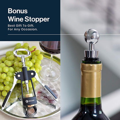 HiCoup Wine Opener – Wing Corkscrew with Winged Grip & Stopper, Easy to Use
