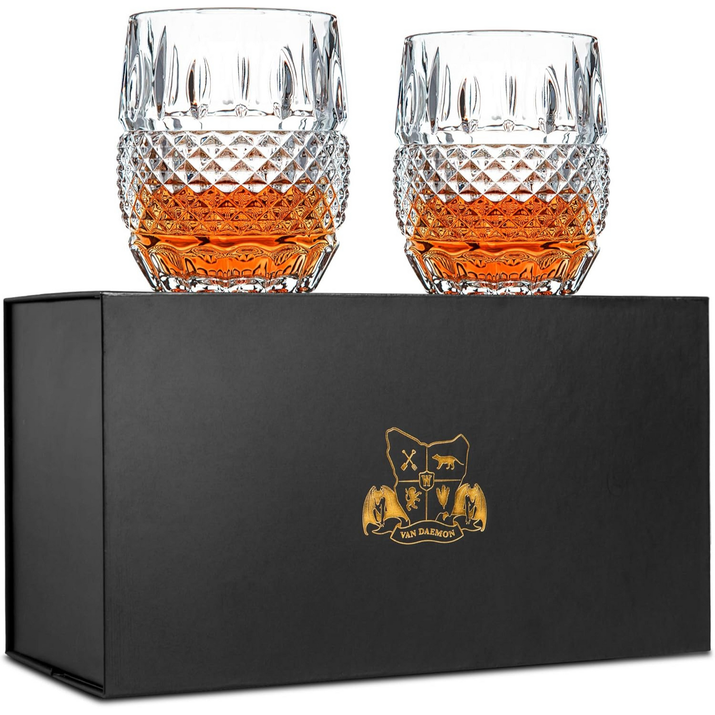 Unique Whiskey Glasses Set - 2 Crystal Rocks Tumblers, 10oz for Bourbon, Scotch, Liquor