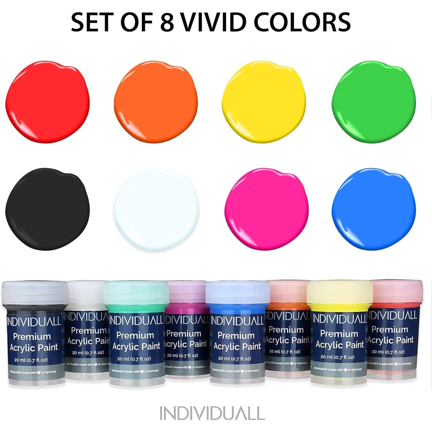 Acrylic Paint Set 8 Colors for Canvas, Rock, Paper & DIY Projects