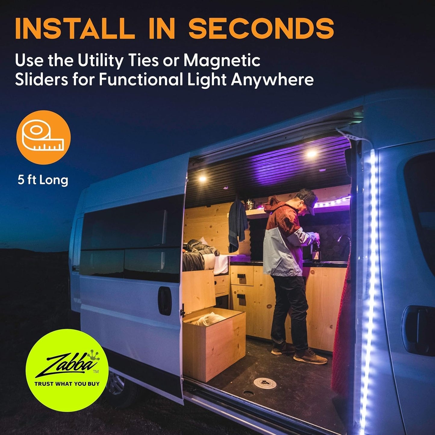 RGB Rope Lights - 15 Color LED String, Dimmer & Remote, 450 Lumen, for Camping, Safety, Hiking