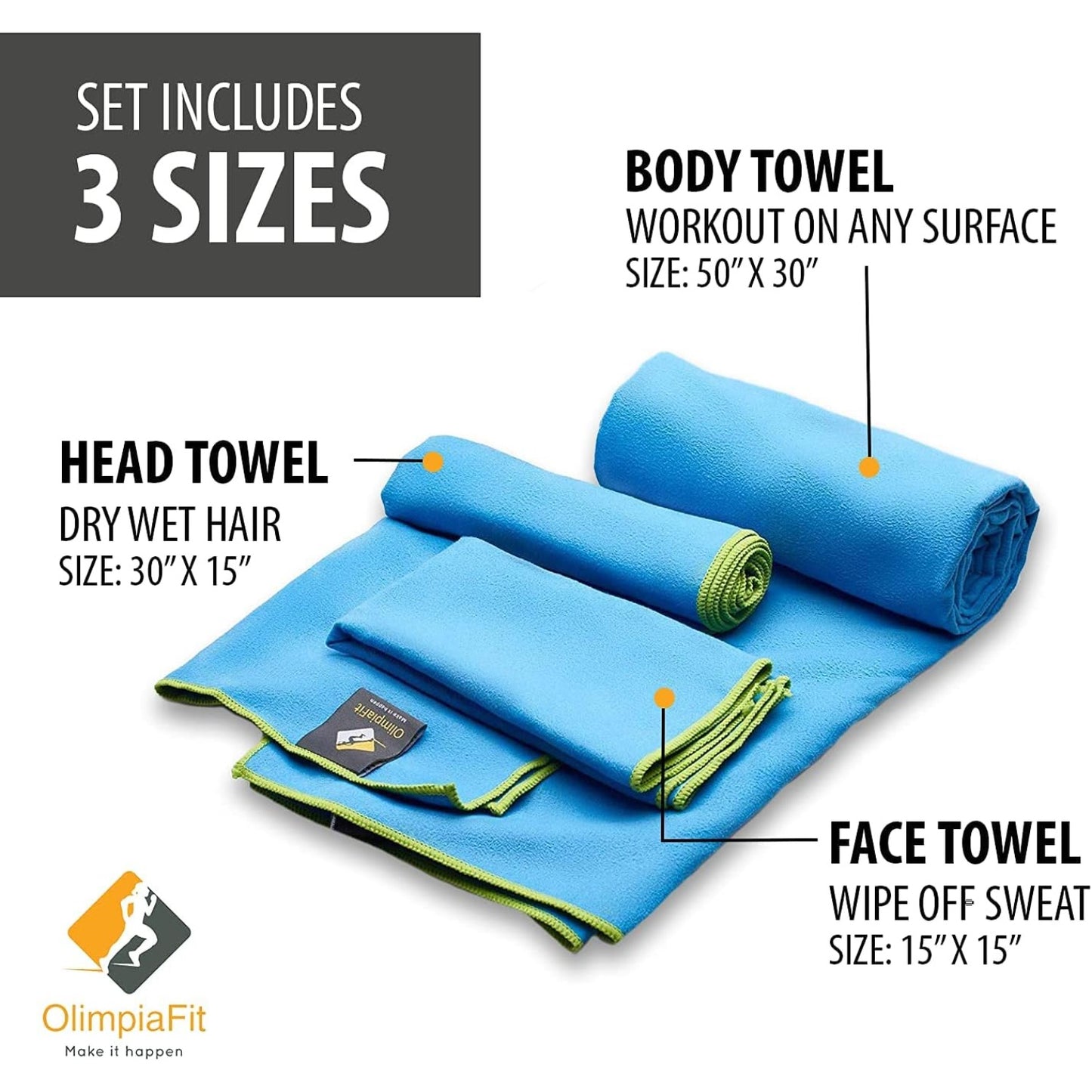 Schnell trocknendes Handtuch – 3er-Pack leichte Reisehandtücher aus Mikrofaser mit Tasche – Schnell trocknendes Handtuchset für Camping, Strand, Fitnessstudio, Rucksackreisen, Sport, Yoga und Schwimmen 