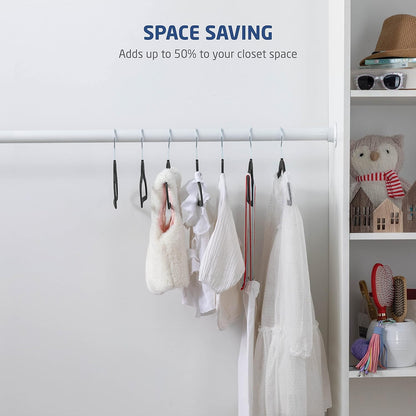 Zober Velvet Baby Hangers - 50-Pack, Non-Slip Kids Hangers with Swivel Hook for Jackets & Dresses (Black)