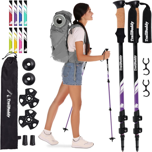 TrailBuddy Trekking Poles - Lightweight Collapsible Hiking Poles with Cork Grip, Pair of 2