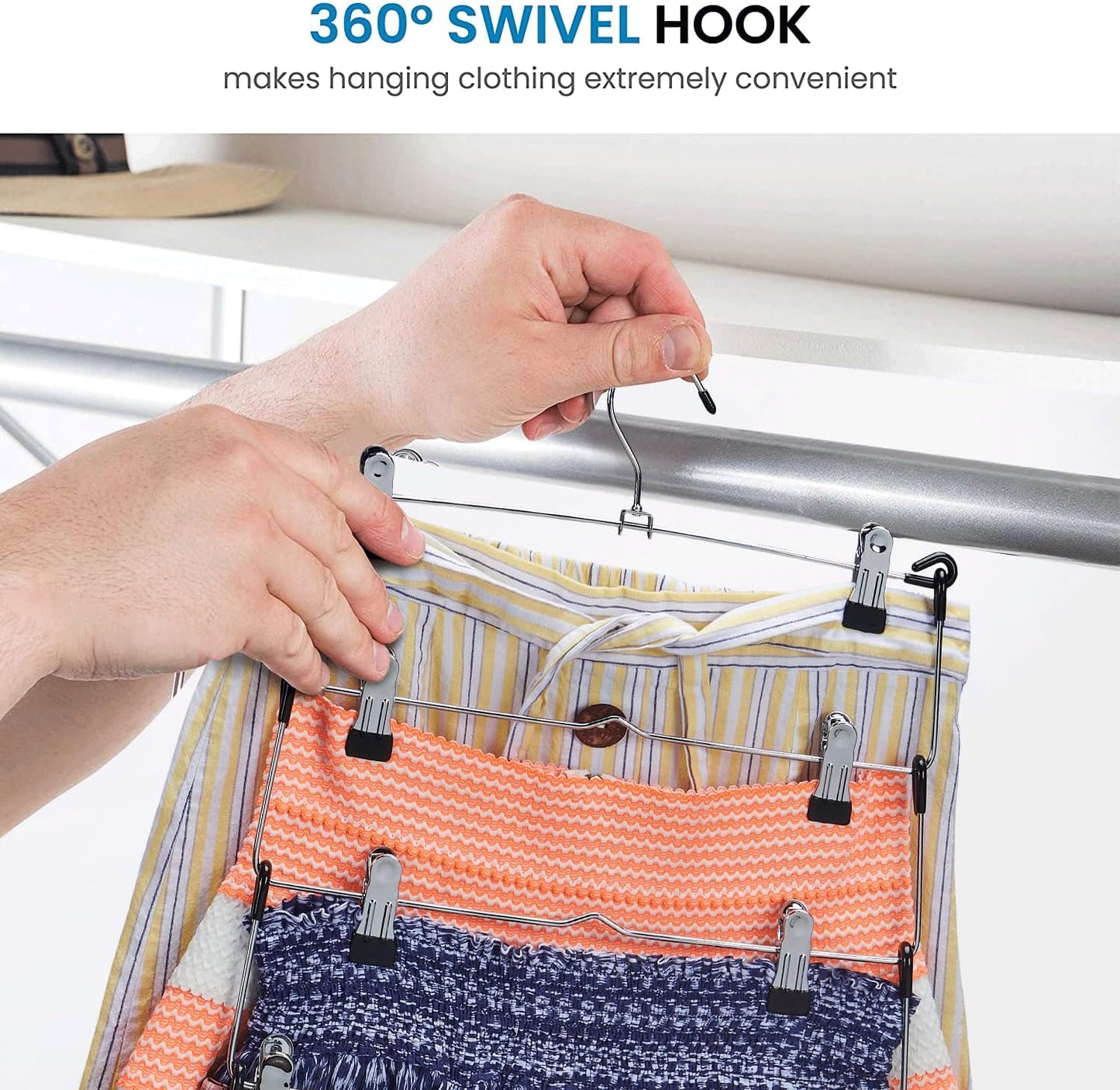 Zober 5-Tier Skirt Hangers with Clips - Non-Slip Metal, Adjustable Clips & Swivel Hooks, Space-Saving