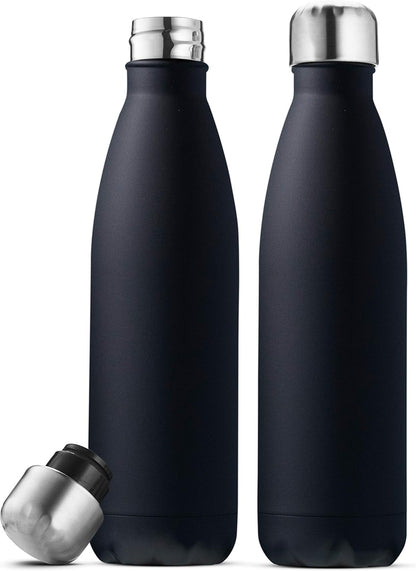 Dreifach isolierte Edelstahl-Wasserflasche von FineDine (2er-Set), 17 oz, elegante Flaschen, hält heiß und kalt, 100 % auslaufsicher, schweißfeste Flaschen, für Reisen, Picknick und Camping. (Reines Perlweiß) 