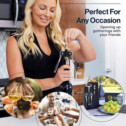 HiCoup Wine Opener – Wing Corkscrew with Winged Grip & Stopper, Easy to Use