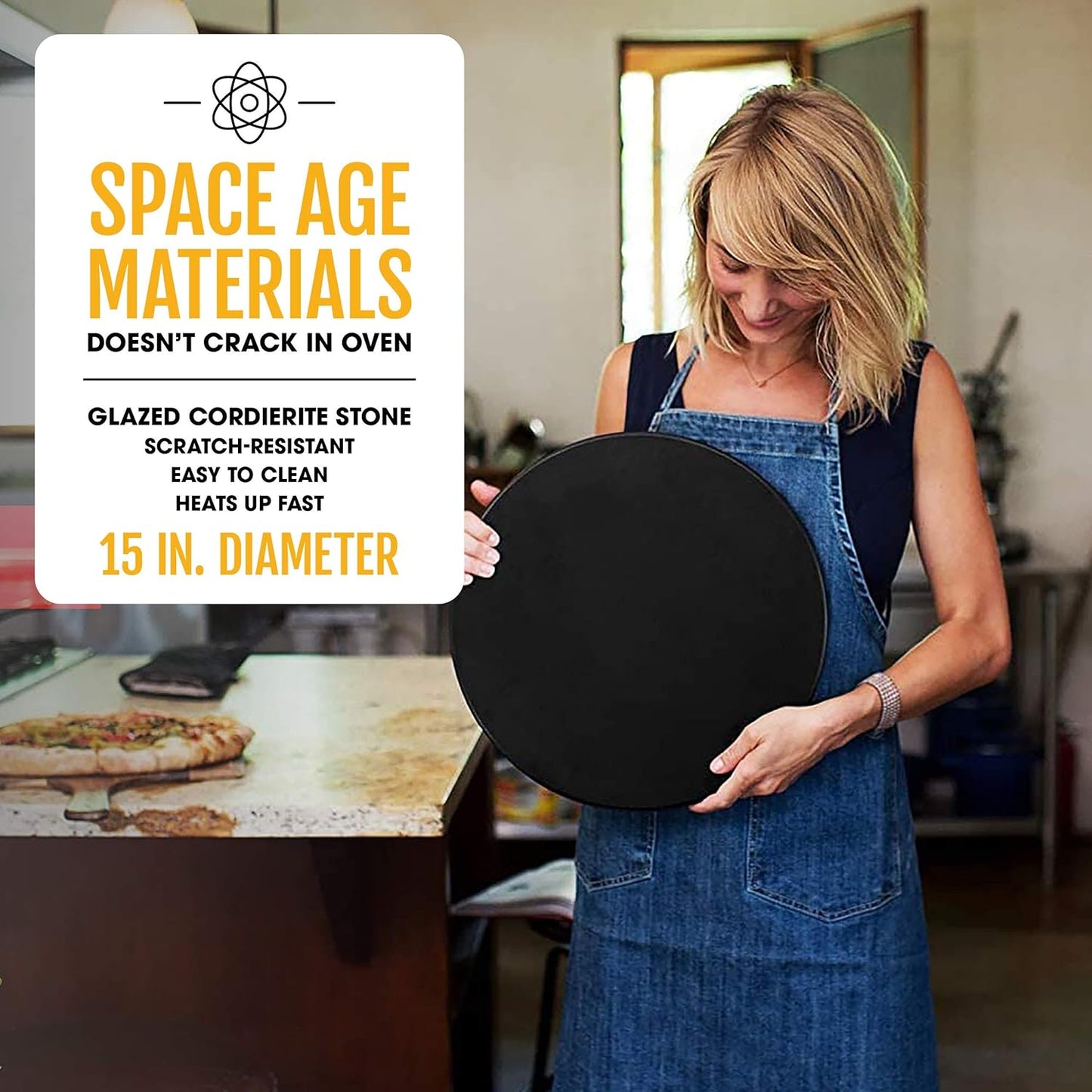 15" Keramik-Pizzastein-Set – Antihaftbeschichtung, fleckenfrei, mit Bonus-Schneider – Schwarz 