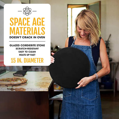 15" Keramik-Pizzastein-Set – Antihaftbeschichtung, fleckenfrei, mit Bonus-Schneider – Schwarz 