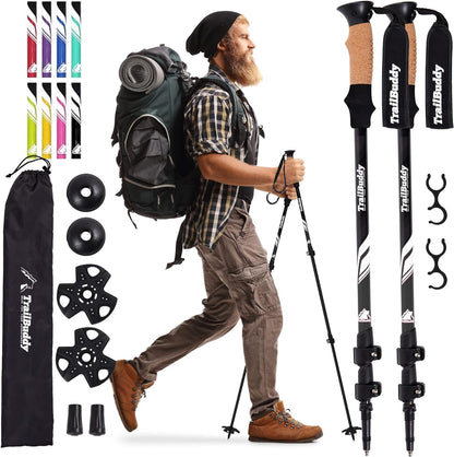 TrailBuddy Trekking Poles - Lightweight Collapsible Hiking Poles with Cork Grip, Pair of 2
