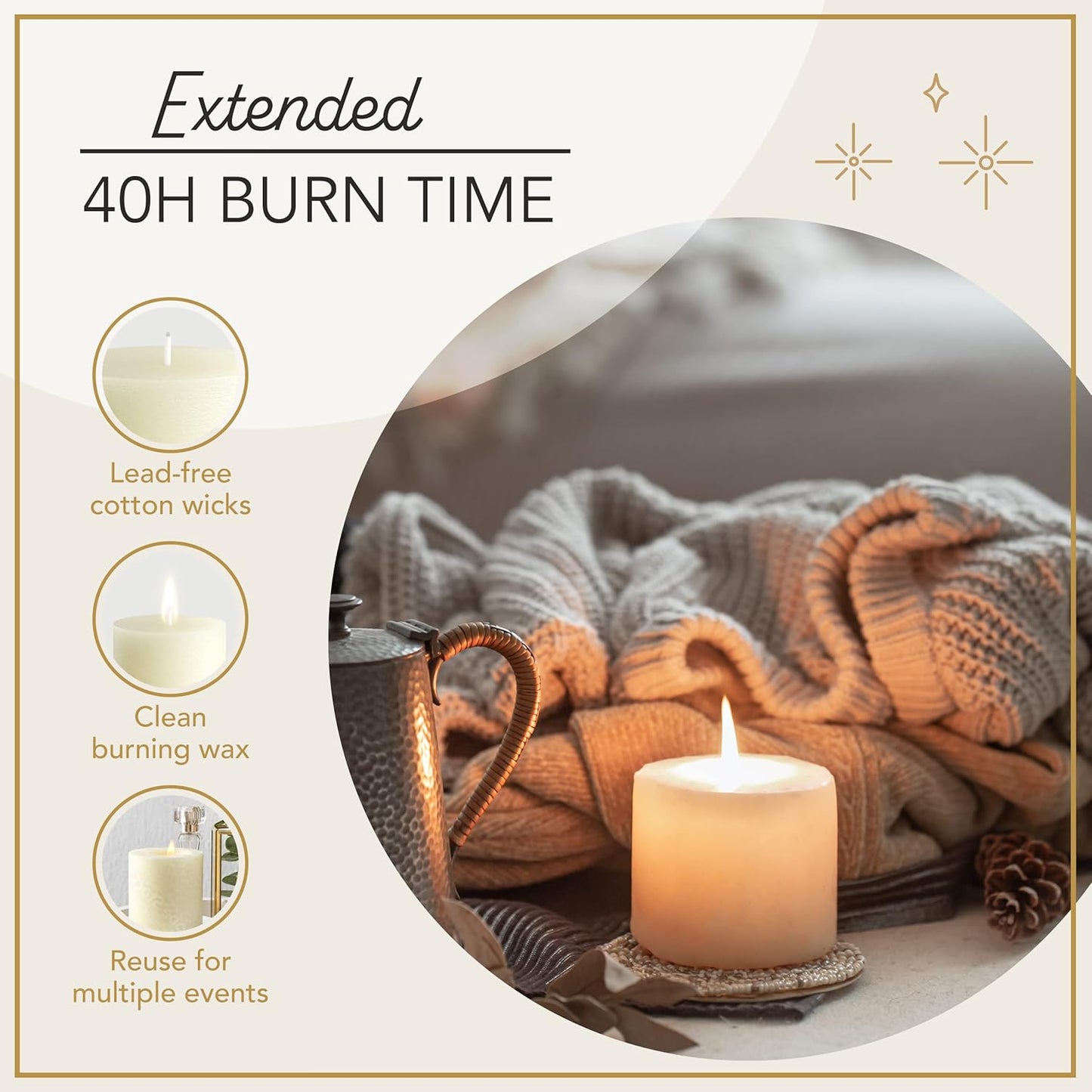 Melt Candle Pillar Candles, 3-Pack, Unscented for Home, Church, Weddings, 3" x 3", Ivory