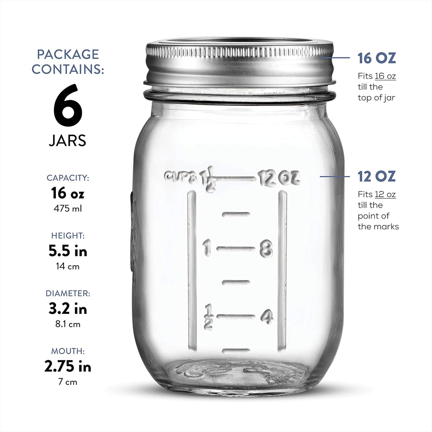 Paksh Mason Jars 16oz, 6-Pack – Regular Mouth Glass Jars with Lids, Airtight for Canning & Storage