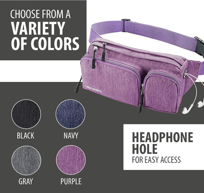 Gürteltasche für Damen und Herren, süße Hüfttasche – zum Wandern, Reisen, Campen und Laufen – Loch für Kopfhörer, Geldgürtel mit 6 Taschen, Gurtverlängerung – einfaches Tragen von Telefonen, Reisepässen, Geldbörsen – wasserabweisende Halterung 