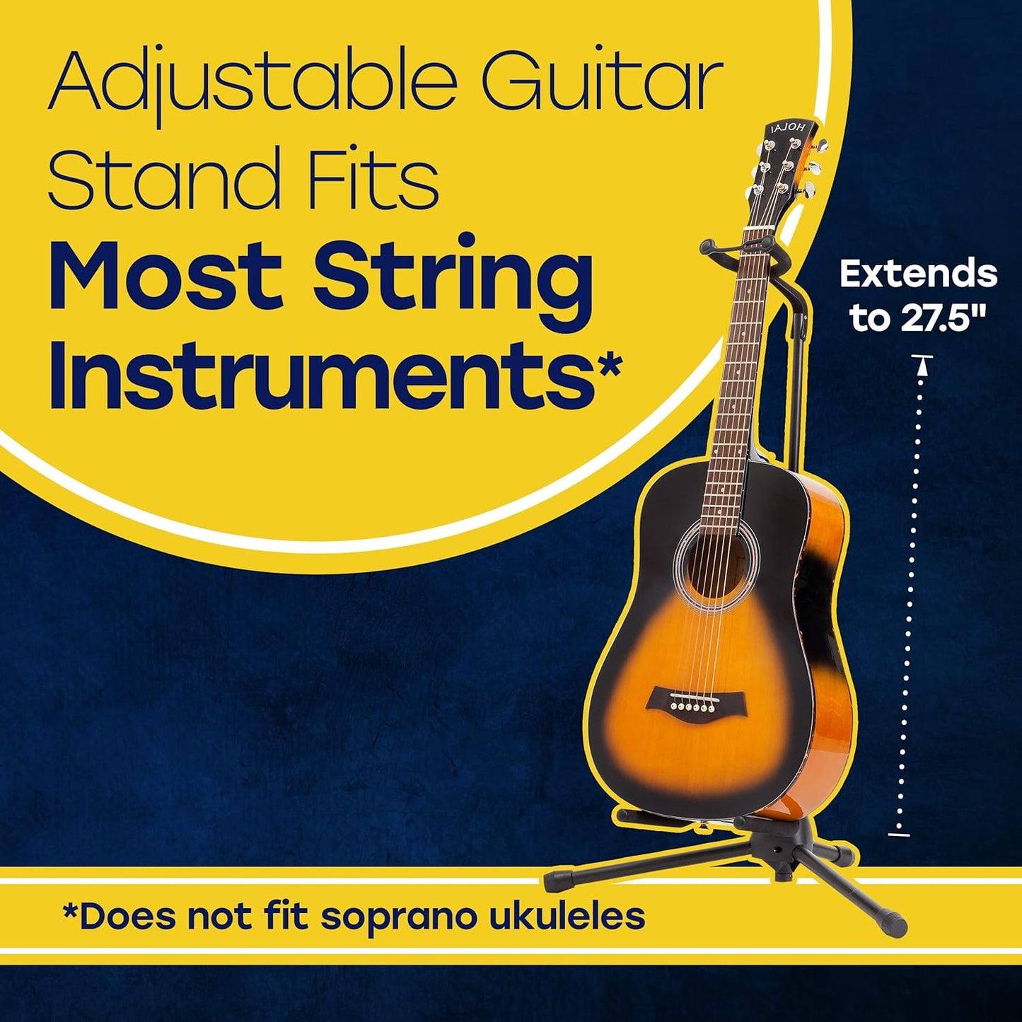 Hola! Music Guitar Stand – Adjustable Height, Collapsible with Padded Neck & Yoke, Tripod (Pack of 1)