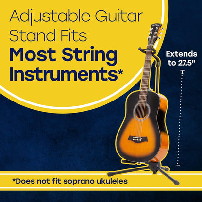 Hola! Music Guitar Stand – Adjustable Height, Collapsible with Padded Neck & Yoke, Tripod (Pack of 1)