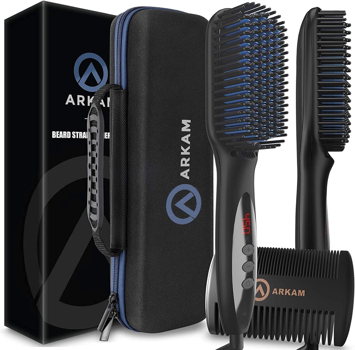 Arkam Heated Beard Straightener - Beard Brush Kit for Short to Medium Beards
