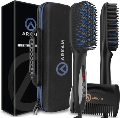 Arkam Heated Beard Straightener - Beard Brush Kit for Short to Medium Beards