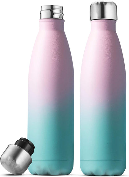 Dreifach isolierte Edelstahl-Wasserflasche von FineDine (2er-Set), 17 oz, elegante Flaschen, hält heiß und kalt, 100 % auslaufsicher, schweißfeste Flaschen, für Reisen, Picknick und Camping. (Reines Perlweiß) 