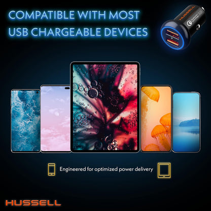 HUSSELL Schnellladegerät fürs Auto – Dual USB, Mini, Aluminium für iPhone und Android 
