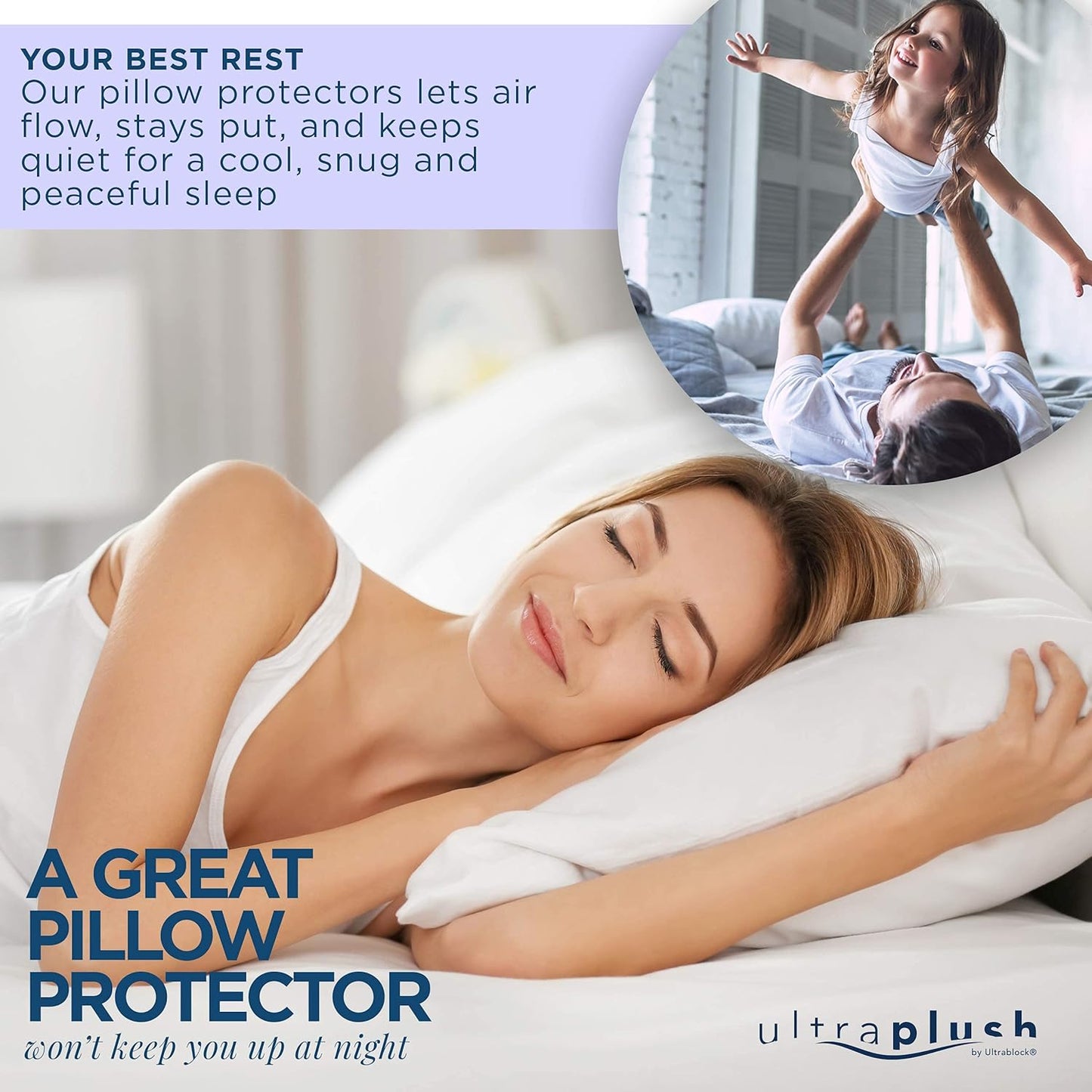 UltraBlock Waterproof Pillow Protector Set - 2 Zippered Covers, Super Soft & Feather Proof (King)