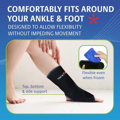 Ankle Ice Pack Wrap - Hot & Cold Reusable Compression Brace with 2 Gel Packs
