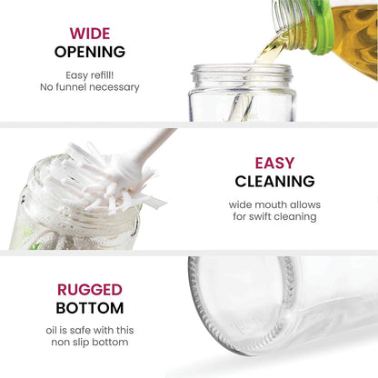 FineDine Glass Oil & Vinegar Dispenser Set – 18 oz, Modern Design with Pouring Spouts, Easy Refill & Cleaning (Set of 2)