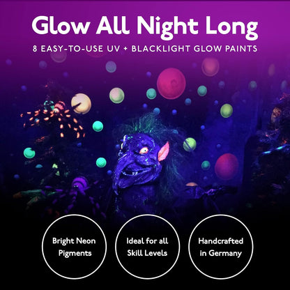 Individuall Glow in the Dark Paint - Set of 8, 20mL Acrylics for Canvas, Walls & Ornaments