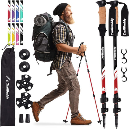 TrailBuddy Trekking Poles - Lightweight Collapsible Hiking Poles with Cork Grip, Pair of 2