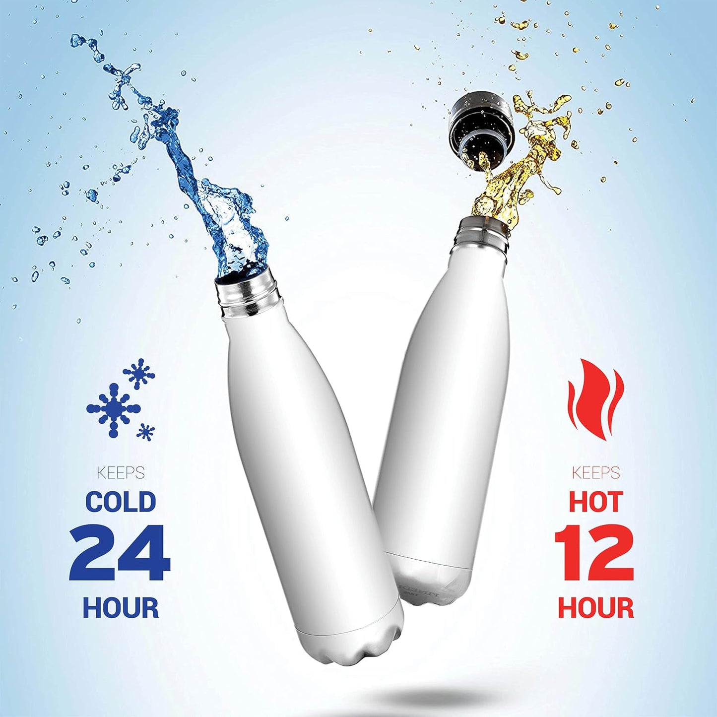 Dreifach isolierte Edelstahl-Wasserflasche von FineDine (2er-Set), 17 oz, elegante Flaschen, hält heiß und kalt, 100 % auslaufsicher, schweißfeste Flaschen, für Reisen, Picknick und Camping. (Reines Perlweiß) 