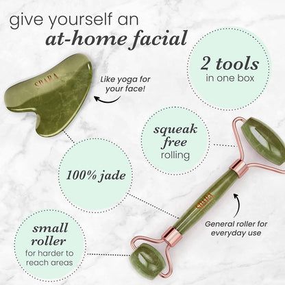 Sdara Jade Roller & Gua Sha Set - Facial Massager for Slimming & Sculpting, Reduces Wrinkles & Puffiness