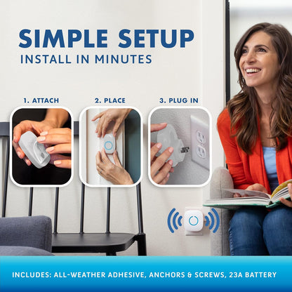 Wireless Doorbell - Battery Operated, 1000 Feet Range, LED Flash, 1 Push Button & 2 Receivers, Matte Black