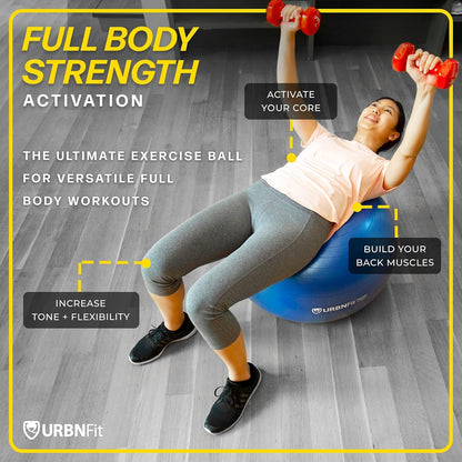 URBNFit Exercise Ball - Anti-Burst Yoga Ball for Fitness, Pregnancy, Stability, with Quick Pump