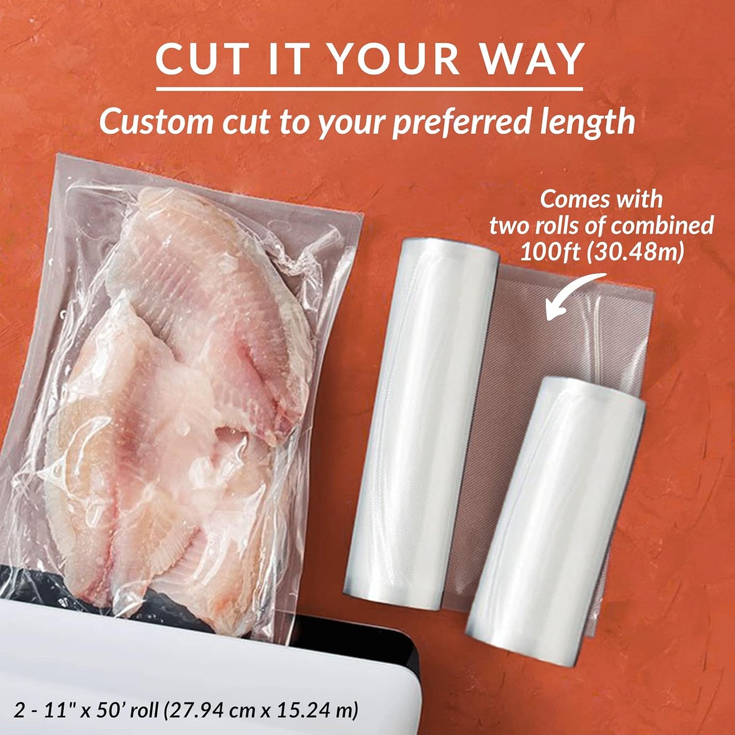 Vakuumierbeutel, 2er-Set 11" x 50' BPA-freie Rollen, Vakuumversiegelung für Sous Vide und Essenszubereitung, Vakuumierbeutel für Lebensmittel in Handelsqualität 