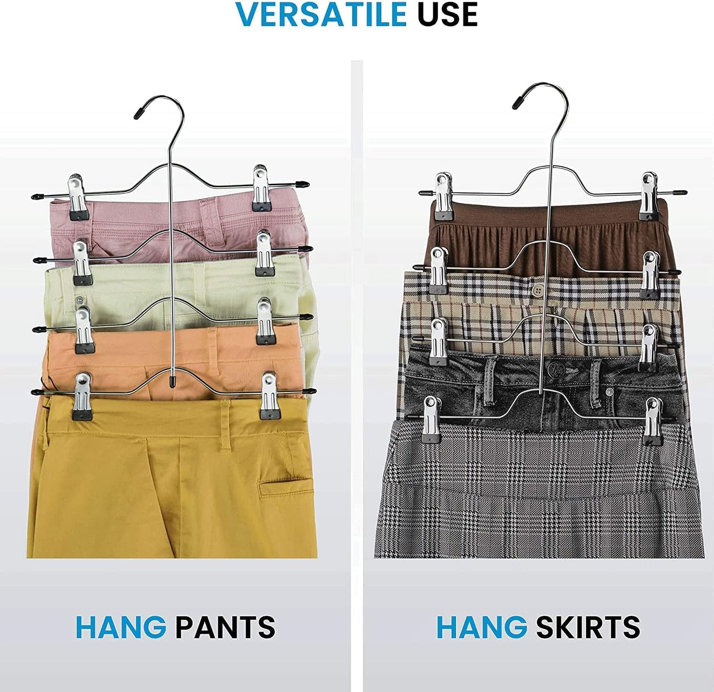 Zober 4-Tier Skirt Hangers with Clips - Non-Slip Metal, Adjustable Clips & Swivel Hooks, Space-Saving (3-Pack)