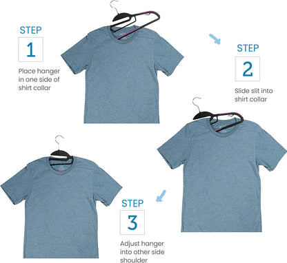 ZOBER Rubber Coated Plastic Hangers - 20 Pack, Non-Slip U-Slide Design, Space-Saving with 360° Hook