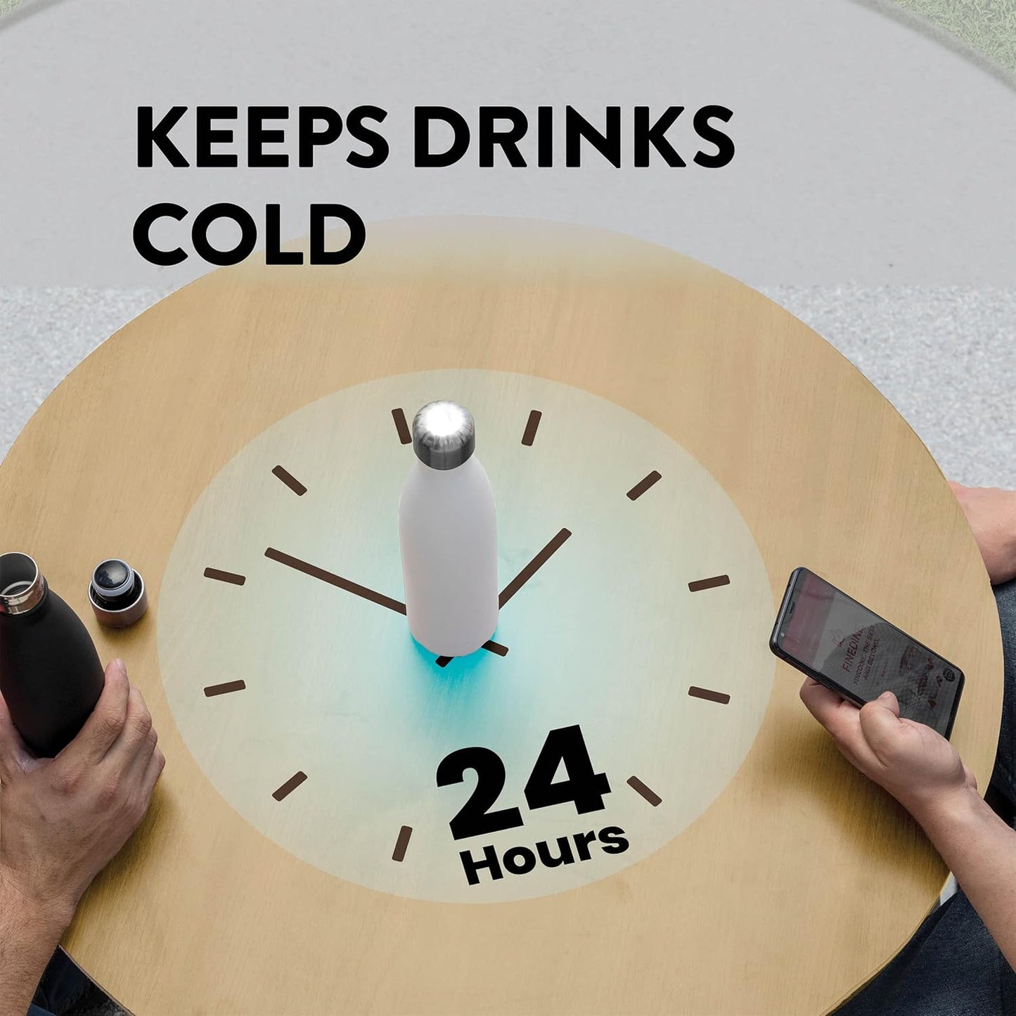 Dreifach isolierte Edelstahl-Wasserflasche von FineDine (2er-Set), 17 oz, elegante Flaschen, hält heiß und kalt, 100 % auslaufsicher, schweißfeste Flaschen, für Reisen, Picknick und Camping. (Reines Perlweiß) 